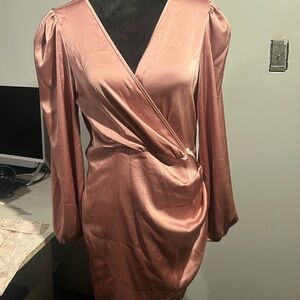SHEIN Satin Pink Long Sleeve Dress